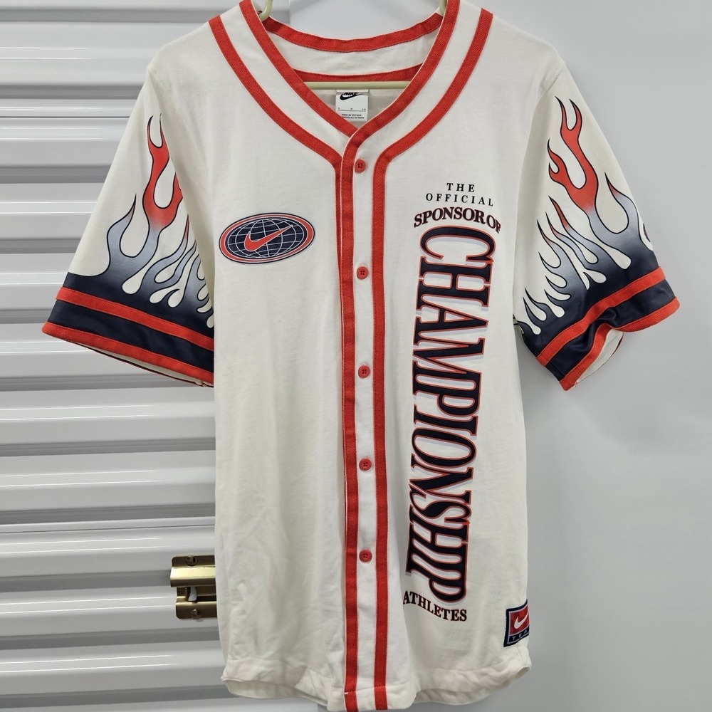 Nike Team Baseball Jersey Shirt Flames Champion Athletes Y2K Men's Small
